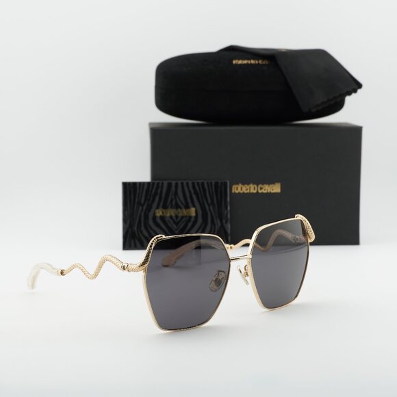 Roberto Cavalli SRC035M 0300 Geometric Sunglasses - Gold/Grey main image 2
